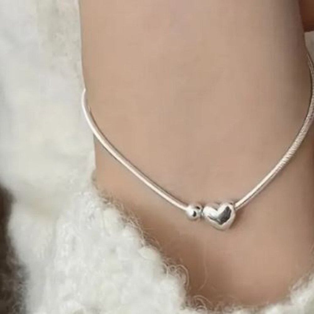 925 Sterling Silver Heart-shaped Small Bead Bracelet - NEW - Picture 5 of 5